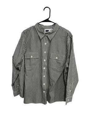 C.S.T. Sport 22W Black White Striped Cotton Button Down Shirt Minimalist